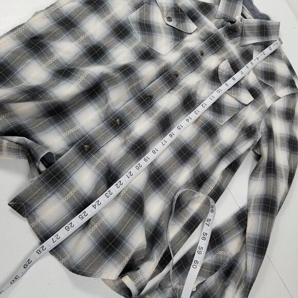 American Eagle Outfitters Slim Fit Blue Gray White Plaid Western Shirt Size M - Picture 7 of 8